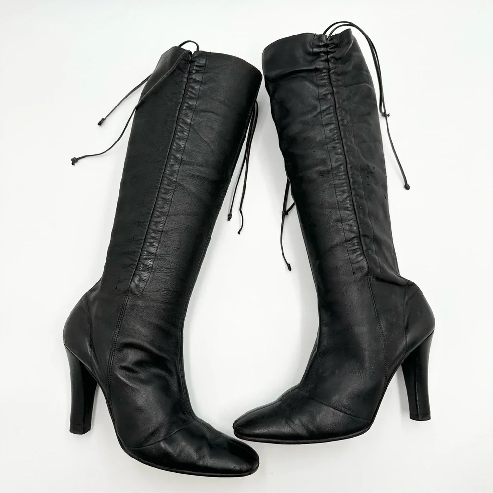 Vintage Christian Louboutin Leather Tie Ruched Tall Boots